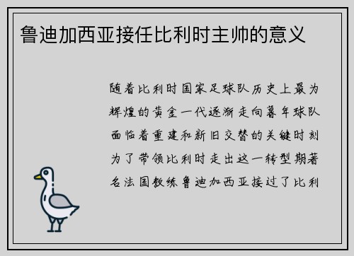 鲁迪加西亚接任比利时主帅的意义